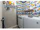 Bright laundry room with washer, dryer, and stylish shelves at 4675 Dandelion Way, Cumming, GA 30040