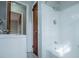 Bathroom with shower, tub and tile floor at 2580 County Line Sw Rd, Atlanta, GA 30331