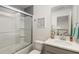 Bathroom with shower/tub combo, vanity, and neutral decor at 4197 Spring Valley Cir, Tucker, GA 30084