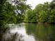 Serene river view, lush green trees lining the banks, bridge in the distance at 131 Wards Crossing Way # 19, Johns Creek, GA 30022