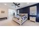 Stylish bedroom featuring a navy accent wall, white furnishings, and ample natural light at 4973 Concert Ln, Marietta, GA 30066