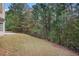 Private backyard with wooded views and a spacious patio at 6876 Wildboar Dr, Fairburn, GA 30213