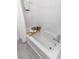 Cozy bathroom with white tiled shower and a shower curtain, creating a clean and comfortable space at 3800 William Paul Dr, Austell, GA 30106