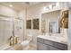 Bathroom with shower, toilet, vanity, and storage at 131 Bennett Farm Dr, Loganville, GA 30052