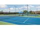 Brightly colored community tennis and pickleball courts on a sunny day with tall light posts and dark fences at 4941 Adler Ct, Hoschton, GA 30548
