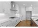 White kitchen with stainless steel appliances and hexagon backsplash at 515 Pearl St, Cumming, GA 30040
