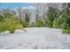 Snow covered backyard with lush green trees at 3211 Sandusky Dr, Decatur, GA 30032