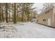 Snowy backyard with wooded area at 6695 Buckhurst Trl, Atlanta, GA 30349
