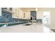 Modern kitchen features blue and white cabinets, quartz countertops, and herringbone backsplash at 5435 Crestline View Rd, Cumming, GA 30028
