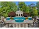 Backyard pool and pavilion surrounded by lush greenery and mature trees at 3685 Paces Ferry Nw Rd, Atlanta, GA 30327