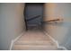 Carpeted basement stairs with wooden handrails at 2815 Shoemaker Ln, Snellville, GA 30039