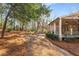 Landscaped backyard with a stone patio and fire pit at 5905 Kayron Dr, Atlanta, GA 30328