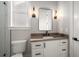 Modern bathroom with a floating vanity and walk in shower at 2675 S Bamby Ne Ln, Brookhaven, GA 30319