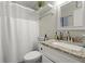 Simple bathroom with granite countertop and shower/tub combo at 5029 David Pl, Smyrna, GA 30082
