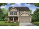 Two-story house with beige siding, stone accents, and a two-car garage at 48 Beaver Pt, Villa Rica, GA 30180