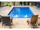 Eye-level view of a private in-ground pool with water features and stone deck with outdoor seating at 75 Rivercreek Xing, Kingston, GA 30145