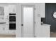 Stylish kitchen featuring white cabinets and a frosted glass pantry door at 2438 2Nd Nw St, Atlanta, GA 30318