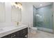 Elegant bathroom featuring double sinks, a luxurious glass shower, and modern fixtures at 639 Ozburn, Atlanta, GA 30318