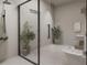 Modern bathroom with glass-enclosed shower and indoor plants at 639 Ozburn, Atlanta, GA 30318