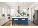 Modern kitchen with white cabinets and a blue island at 1870 Vigo Ne St, Atlanta, GA 30307