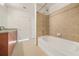 Bathroom with soaking tub, shower, and granite countertop at 250 Pharr Ne Rd # 716, Atlanta, GA 30305