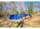 Above ground pool with a blue cover in the backyard at 12524 Highway 36, Covington, GA 30014