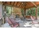 Relaxing outdoor covered area with stone fireplace, comfortable seating, and lush landscape at 2827 Overlook Ne Trce, Atlanta, GA 30324