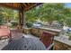 Outdoor kitchen featuring a built-in grill, stone countertops, and a covered patio with seating area and lush landscaping at 2827 Overlook Ne Trce, Atlanta, GA 30324