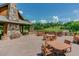 Relaxing patio area with stone fireplace and wooden furniture at 923 Little Darby Ln, Suwanee, GA 30024