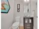 Small powder room with glass sink and dark vanity at 104 Johnston Farm Ln, Woodstock, GA 30188