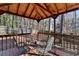 Gazebo with metal chairs and a table, located on a wooden deck at 11675 Red Maple Forest Dr, Alpharetta, GA 30005