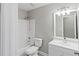 Clean bathroom with shower/tub combo, vanity, and mirror at 1029 Chaterly Ct, Riverdale, GA 30296