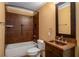 Basement bathroom with shower and copper sink vanity at 2760 Veltre Sw Ter, Atlanta, GA 30311