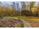 Landscaped backyard with fall foliage and walkway at 3799 Halisport Nw Ln, Kennesaw, GA 30152