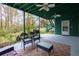 Relaxing covered patio with seating area, overlooking a wooded backyard at 3799 Halisport Nw Ln, Kennesaw, GA 30152