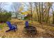 Landscaped backyard with firepit and blue chairs at 3799 Halisport Nw Ln, Kennesaw, GA 30152