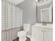 Clean bathroom with white vanity and polka dot shower curtain at 373 Oak Harbor Trl, Marietta, GA 30066