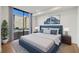 Spacious bedroom with hardwood floors, large window, and a blue bed at 2425 Peachtree Ne Rd # 701, Atlanta, GA 30305