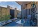 Private patio with seating area, spiral staircase, and bicycle storage at 5400 Roswell Rd # P2, Atlanta, GA 30342