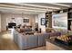 Spacious living room featuring a large sectional sofa, modern lighting, and built-in shelving and cabinets at 7170 Pond View Dr, Cumming, GA 30028