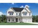 Two-story home with white brick and metal roof, three-car garage, and landscaped lawn at 4910 Crestline View Rd, Cumming, GA 30028