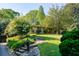 Landscaped front yard with lush greenery, stone pathway, and a charming fountain at 1719 Barnesdale Ne Way, Atlanta, GA 30309