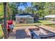 Charming backyard with fire pit, screened porch, and swing at 156 Main St, Lilburn, GA 30047