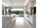Modern kitchen with marble countertops, stainless steel appliances, and a view of the water at 6711 Bishop Rd, Fairburn, GA 30213