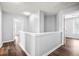 Upstairs hallway with a neutral color scheme and wood floors at 125 Cinnamon Fern Cir, Covington, GA 30016