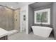 Spa-like bathroom with soaking tub and walk-in shower at 350 Jayne Ellen Way, Alpharetta, GA 30009