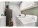 The laundry room includes a washer, dryer and hot water heater with white cabinets at 1812 Defoor Nw Ave, Atlanta, GA 30318