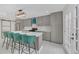Stylish kitchen with gray cabinets, a quartz countertop island with seating, and stainless steel appliances at 218 Forkner Dr # D, Decatur, GA 30030