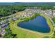 Aerial view of community with lake and homes at 5890 Bond St, Cumming, GA 30040