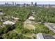 Aerial view showcasing a park-like setting with city skyline in the background at 595 Sherwood Ne Rd, Atlanta, GA 30324